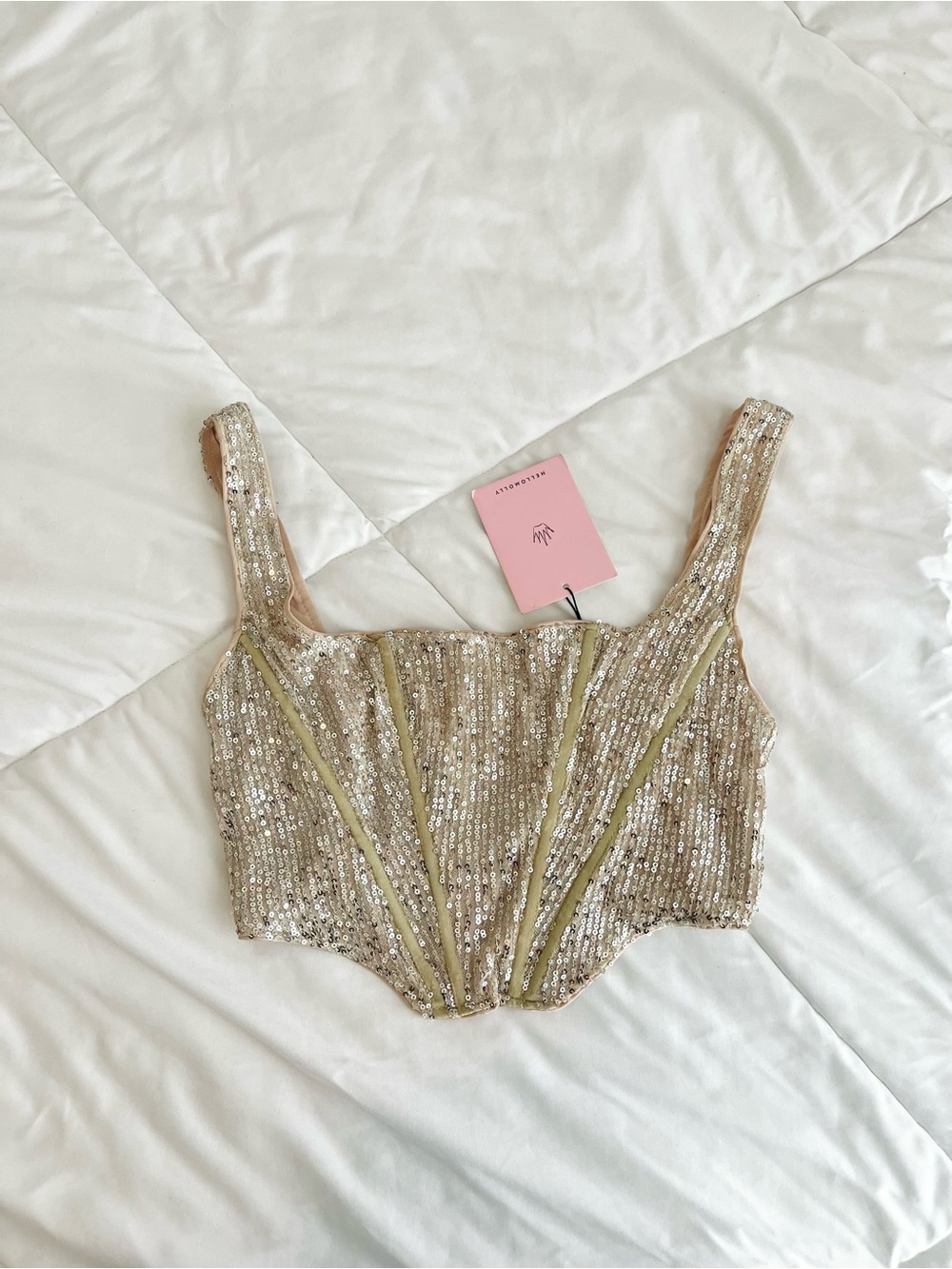 NWT HELLO MOLLY sequin corset style cropped tank
